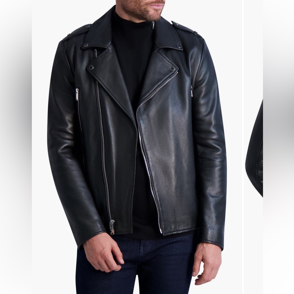 NWOT Karl Lagerfeld Paris
Men's Asymmetric Leather Moto Jacket